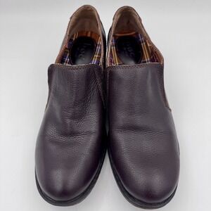 b.o.c. Born Concept Womens Dark‎ Brown Leather Slip On Block Heel Loafers Shoes